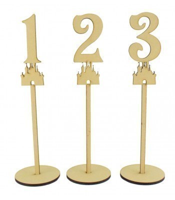 Laser Cut 6mm Wedding Table Numbers on Stands - Princess Castle Design